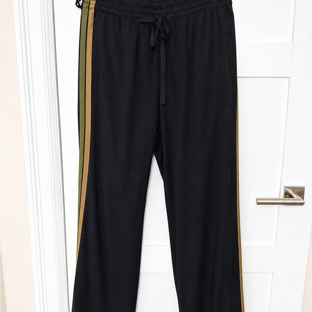 Zadig & Voltaire Black Track Pants with Olive and Mustard Side Stripes